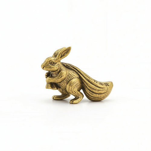 Brass Rabbit Antique-Style Tea Pet Detailed for Desk, Bookshelf, Collectors