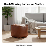 Cube Pouf Faux Leather Finish Ottoman Minimalist Design for Entryway, Homeowners