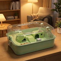 Large Hamster Cage with 2 Levels, Modern Style Acrylic Hamster Habitat, Detachable Square Shape Design with Tunnels for Small Pet Burrowing