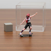 3D Printed 1/64 Scale Skateboarder Girl Highly Detailed Miniature Skater Girl Figurine Hand Painted for Model Car Collectors, Hobbyists, Desktop Decoration