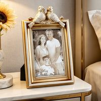 Vintage Resin Photo Frame with Two Birds and Gold Trim