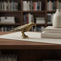 Brass Crow Figurine Good Luck Charm Metal Raven Sculpture Antique Bird Statue for Collectors, Office Desk, Bookshelf