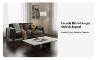 Three-Seater Straight-Line Couch Genuine Leather Sofa Top-Grain Cowhide Living Room Furniture for Homeowners, Families, Reception Area, Study, Bedroom