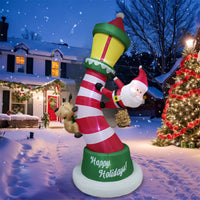 Inflatable Lighthouse with Santa and Reindeer Outdoor Inflatable Lighthouse with Santa Lighted Christmas Decoration for Yard, Lawn