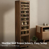 Wooden Tea Cabinet Solid Wood Organizer Cart Glass Panel Multi-drawer Rolling Cabinet Aesthetic Construction Suitable for Collectors Living Room Home Office