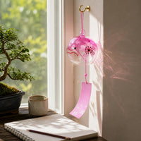 Japanese Style Glass Wind Chime with Cherry Blossom Design, Decorative Hanging Ornament for Gifts and Home Decor