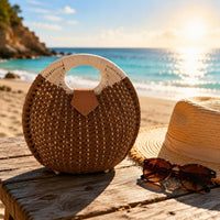 Round Handle Straw Bag Structured Woven Handbag Compact
