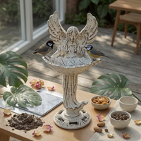 Angel Bird Feeder Vintage White Cast Iron Bird Feeder Shallow Tray for Courtyard