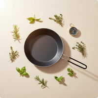 Portable Camping Frying Pan Black Interior Flat-Bottom Frying Pan Metal Exterior Outdoor Cooking Gear