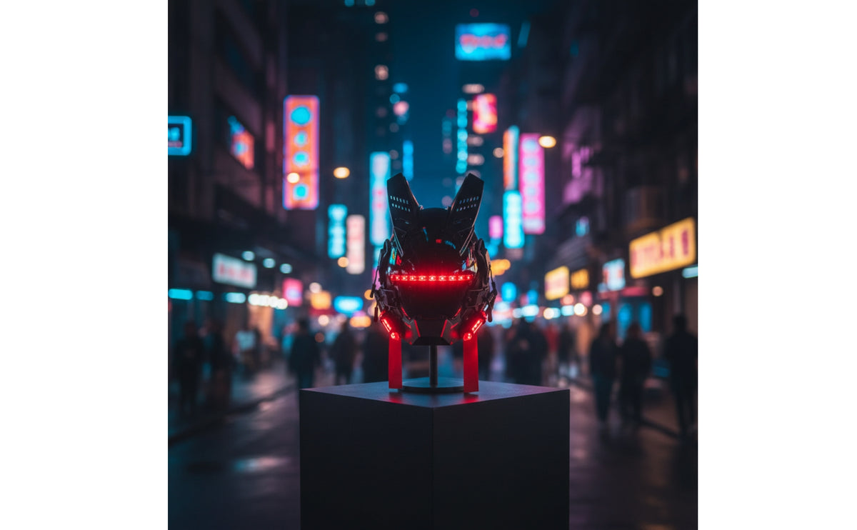 Futuristic Helmet Mask with LED Hard-Shell Cyberpunk Mask Glossy Headwear Techwear for Cosplayers, Cosplay, Festivals, Parties