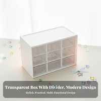 Large Capacity Transparent Bead Organizer Space-Saving 9-Drawer Storage Box Multipurpose for Crafters, Makeup Users, Desktop, Desk, Bedroom