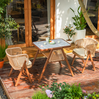 Outdoor Garden Table Set, 3-Piece, with Artificial Rattan, Brown, for Balcony, Garden, Hotel