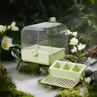 Parrot Bath Tub and Food Box for Small Birds, Manual Pour Shower and Indoor Bird Bath, Enclosed Design for Canary Budgies Cage Accessories