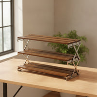 3-Tier Desktop Rack Tabletop Foldable Shelf with Metal Frame Space-Saving