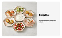 Floral Camellia Series Ceramic Tableware Set, Artistic Plates & Bowl, Home Dining, Retro Design