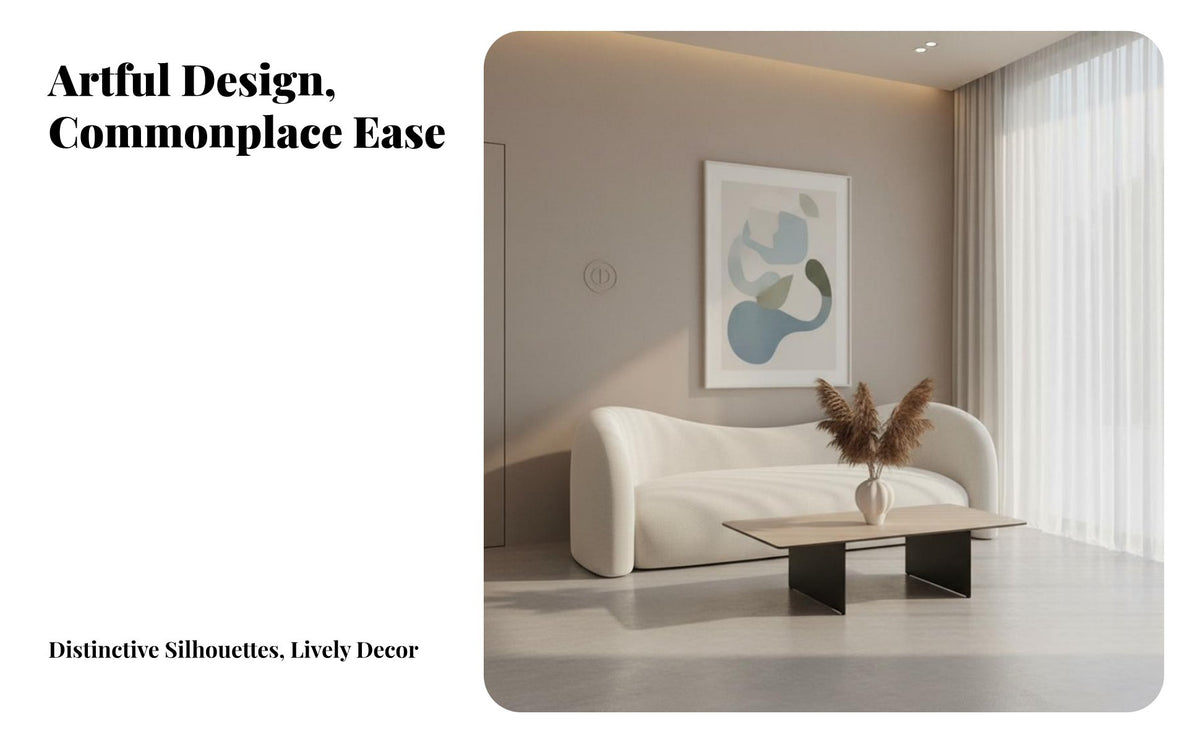 Modern Design Curved Fluffy Sofa Minimalist Design Puffy Fluffy Sofa Luxurious Texture Seating Furniture Pillowy Soft for Interior Designers, Apartment Dwellers, Reception Area, Hotel Lobby, Beauty Salon, Boutique