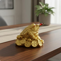 Resin Wealth Frog Ornament Rhinestone Accents Gold Frog Figurine Vintage Design
