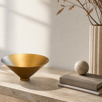 Metal Bowl with Conical Base Antique Gold Decorative Bowl with Metal Base Vessel Matte Vintage-Inspired for Tabletop, Entryway