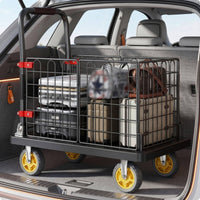 Foldable Utility Cart Quiet Rolling Cart with Wire Enclosure Portable