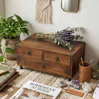 Retro Wooden Desk Organizer with 3 Drawers for Office Supplies