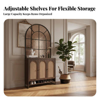 Integrated Shoe Storage screen Cabinet with Woven Doors Vintage influenced Room Divider Multi-Functional Design Household Furniture Ribbed Privacy Screen for Homeowners, Apartment Dwellers, Entryway, Foyer, Hallway