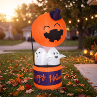 Inflatable Hot-Air Balloon Freestanding Pumpkin Inflatable with Ghosts Citrouille Gonflable Seasonal Gonflable d’Halloween