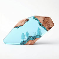 Wood and Resin Lamp Geometric Resin Wood Lamp Warm for Bedside Table, Shelf