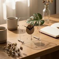 Square Tabletop Clock Rounded Corners Wood and Metal Clock Minimalist Home Decor for Shelf, Bedside