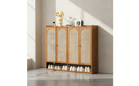 Multi-Layer Shoe Rack Removable Shelves Entryway Cabinet with Doors Open Bottom Shelf Rattan Footwear Storage Unit for Hallway