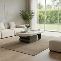 Curved Base Oval Coffee Table Cream Design Modern Biscuit Coffee Table for Reception Area