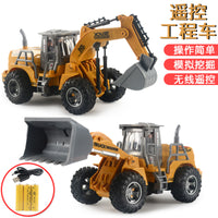 Remote Control Construction Vehicle Toy with Lights, USB Charging, Bulldozer and Excavator Model for Kids