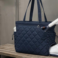 Shoe Compartment Quilted Tennis Tote Bag Top Zip Tennis Tote Bag Side Pockets Sports Carryall Pair Handles