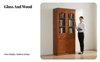 New Chinese and design particleproofstanding Curio Cabinet Modern Minimalist Design bookcase with Doors Multitier Shelving Storage Furniture Large Capacity for Book Lovers, Collectors, homeowners, Study Room, Bedroom