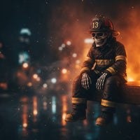 Firefighter Skeleton Shelf Sitter Macabre Tabletop Figure Spooky for Bookshelf