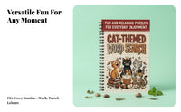 Spiral-Bound Word Search Book Brain Games Illustrated Cats Red Banner Cat-Themed Word Search Book