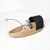 Boat Ornament Rustic Boat Sculpture Wood Look Table Centerpiece for Tabletop, Aquarium