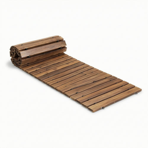 Roll-up Wooden Garden Pathway Decorative Unroll Garden Mat Space-Saving Slatted Wooden Walkway for Lawn