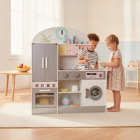 Wooden Play Kitchen Interactive Play Kitchen with Refrigerator   for Kids, Young Children, Playroom, Bedroom, Daycare