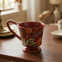 Footed Cup Floral Ceramic Mug Glossy for Breakfast, Tea Lovers