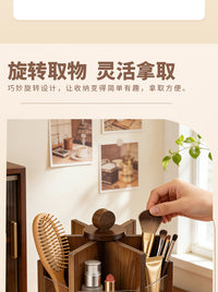 Vintage Wooden Rotating Makeup Organizer with Drawers