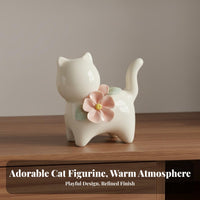 Cute Design Ceramic Cat Statue Light Luxury Design Porcelain Kitten Figurine Excellent Workmanship for Children, Living Room, Shelf