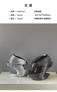 现代简约高档树脂电镀造型花器花瓶装饰样板房酒店客厅餐厅摆件