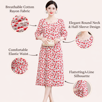 Summer Dresses for Women UK with Short Sleeves and Loose Waist, Ladies Clothes in Printed Flared Style, Plus Size Casual Wear