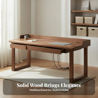 Solid Wood Double Desk Spacious Workspace Long Two Person Desk with Drawers Stable and Sturdy Mid-Period Modern Workstation for Remote Workers