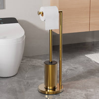 Bathroom Tissue Holder with Brush Gold Finish Bathroom Organizer Anti-Slip Base