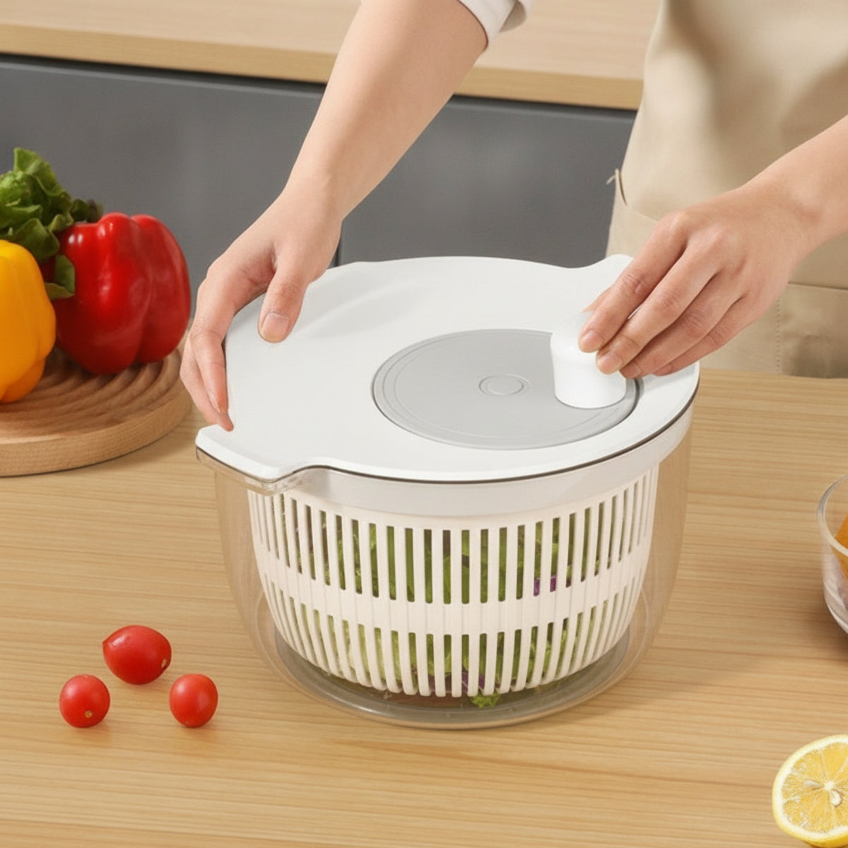Easy to Clean Salad Dryer Food-Grade Salad Dryer with Strainer Sturdy Vegetable Dryer Cordless for Meal Prep