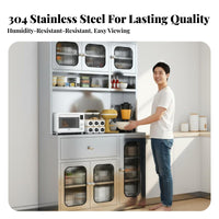 Stainless Steel Kitchen Cabinet Multi-Functional Microwave Oven Stand Cabinet Large Capacity Tall Kitchen Storage for Families, Dining Room
