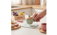 Wooden Tea Party Set Pastel Wooden Tea Set for Young Children, Playroom
