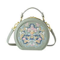 Chinese Design Round Bag Vintage Influenced Round Embroidered Handbag Lightweight Circular Crossbody Purse for Party, Travel