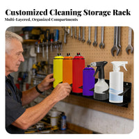 Wall Mount Spray Bottle Holder Space Saving Spray Bottle Storage Rack Heavy Duty Wall Mount Can Organizer for Mechanics, Garage, Workshop